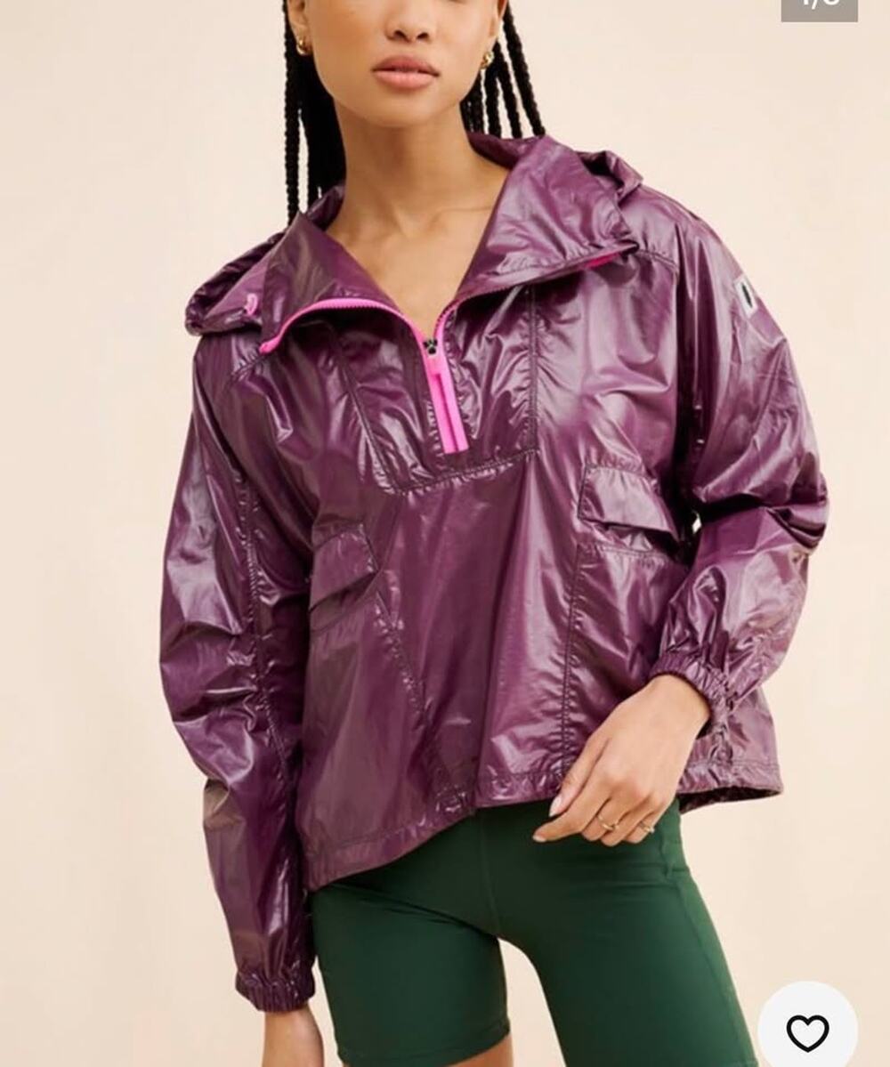 Free People Movement Shiny Purple Quarter-Zip Hooded Windbreaker Jacket